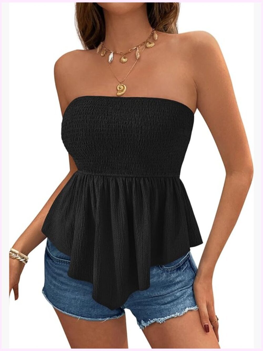 Strapless Peplum Tube Top Smocked Bandeau Tank Going Out Summer